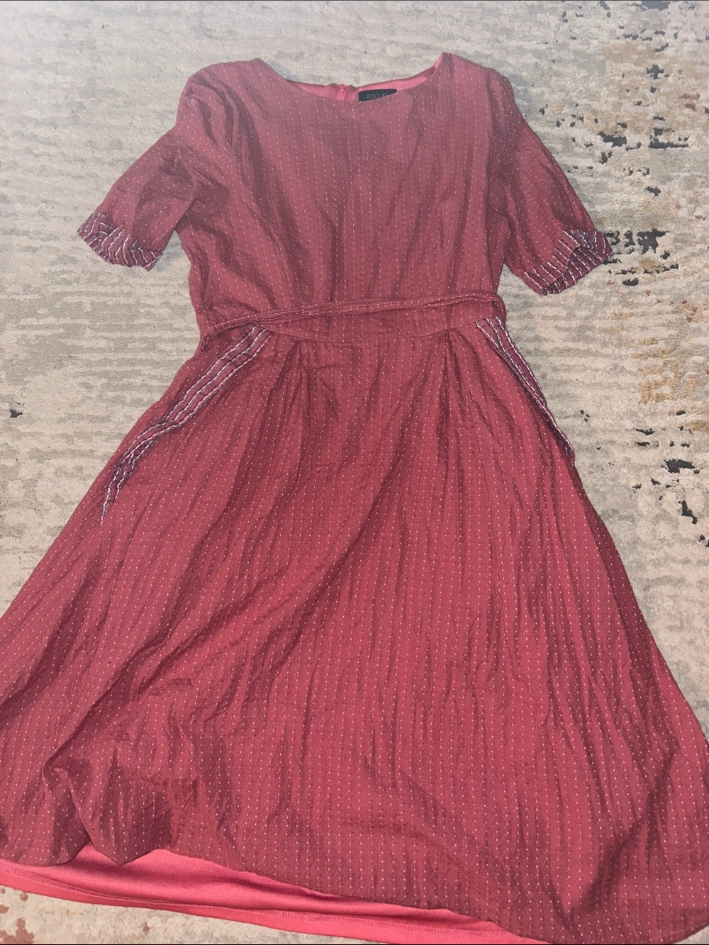 Roolee Rosewood Midi Dress with Waist Tie